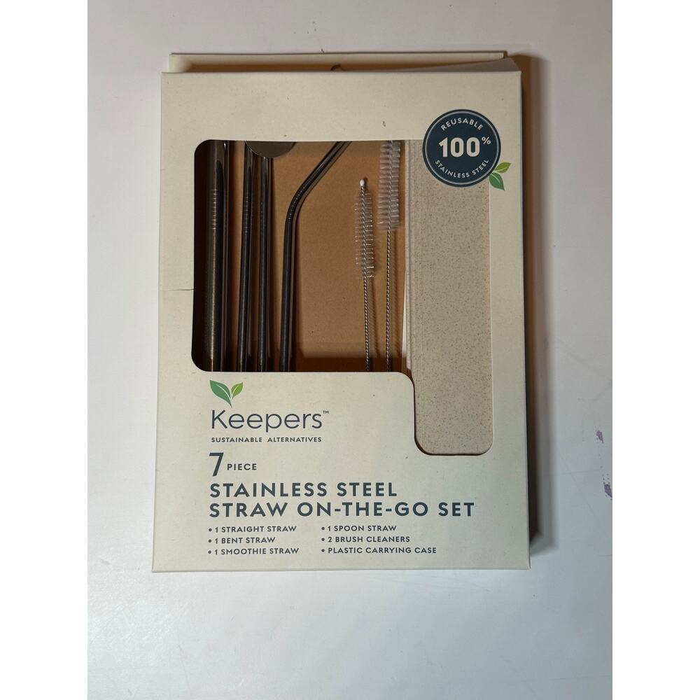 Keepers 7 Piece Stainless Steel Straw On-The-Go Set Reusable Travel Case
